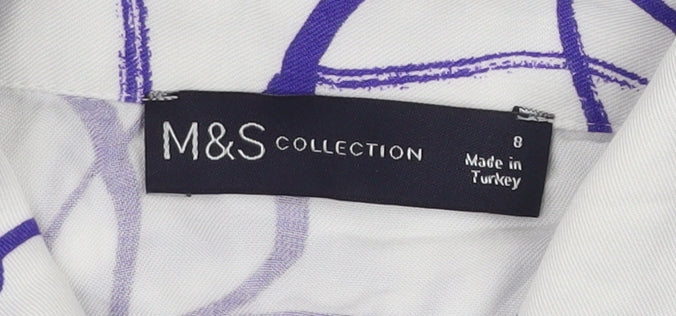 Marks and Spencer Women White Purple Floral Shirt Dress Size 8