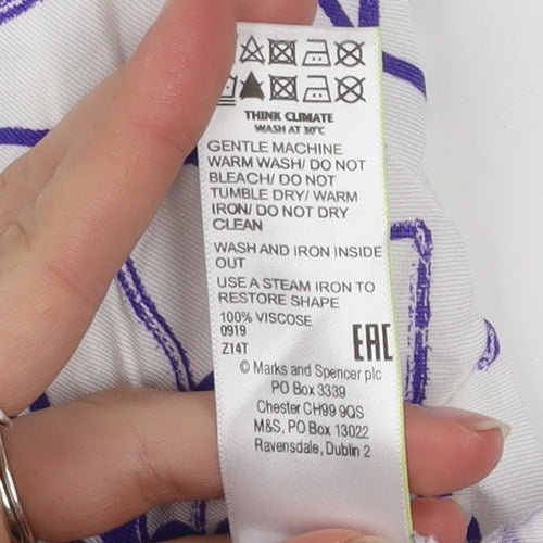Marks and Spencer Women White Purple Floral Shirt Dress Size 8