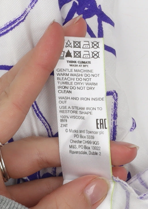 Marks and Spencer Women White Purple Floral Shirt Dress Size 8