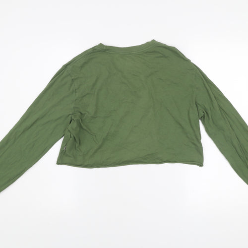 Vans Women Khaki Green Cropped Pullover Sweatshirt Medium Floral Print