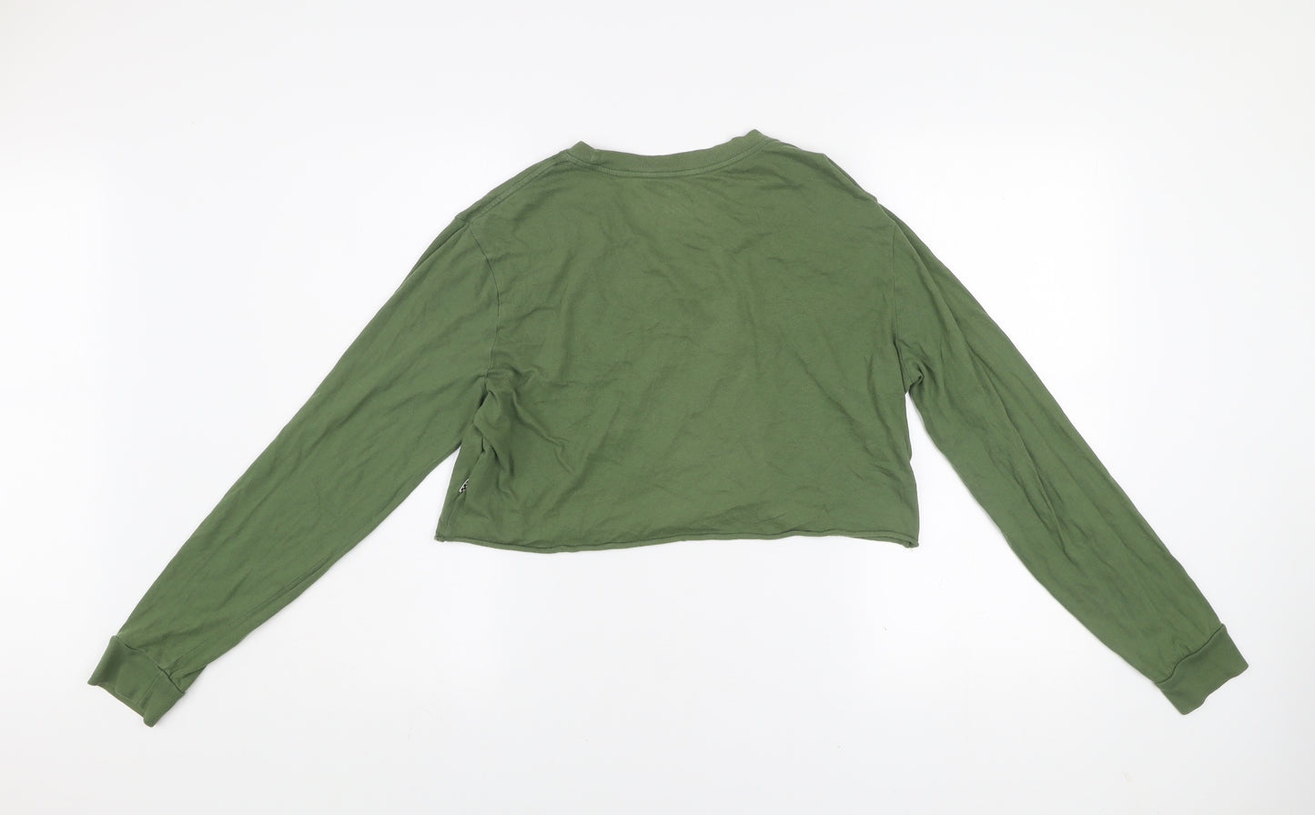 Vans Women Khaki Green Cropped Pullover Sweatshirt Medium Floral Print