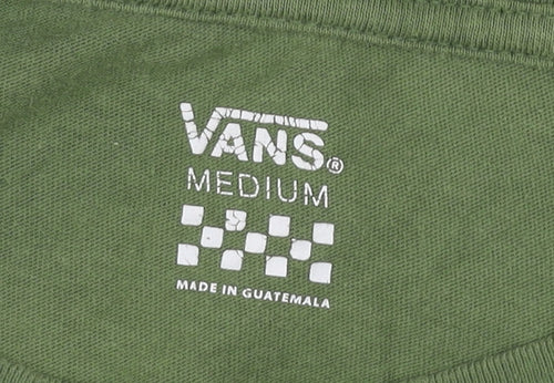 Vans Women Khaki Green Cropped Pullover Sweatshirt Medium Floral Print