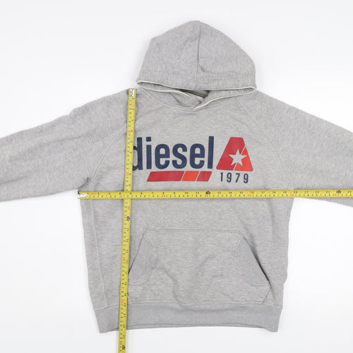 Diesel Mens Grey Small Pullover Hoodie Graphic Print Fleece