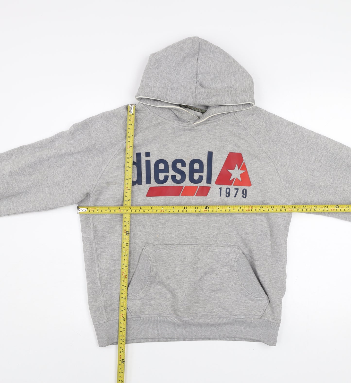 Diesel Mens Grey Small Pullover Hoodie Graphic Print Fleece