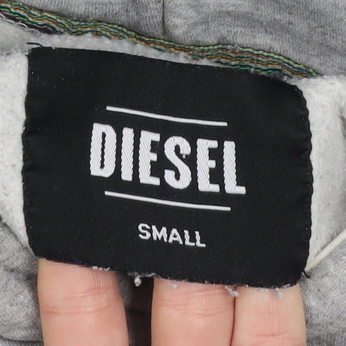 Diesel Mens Grey Small Pullover Hoodie Graphic Print Fleece