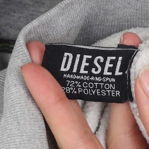 Diesel Mens Grey Small Pullover Hoodie Graphic Print Fleece