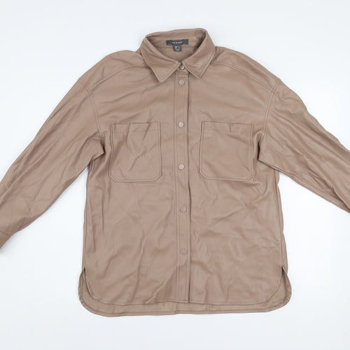 Primark Womens Beige Faux Leather Button Jacket Size 8
