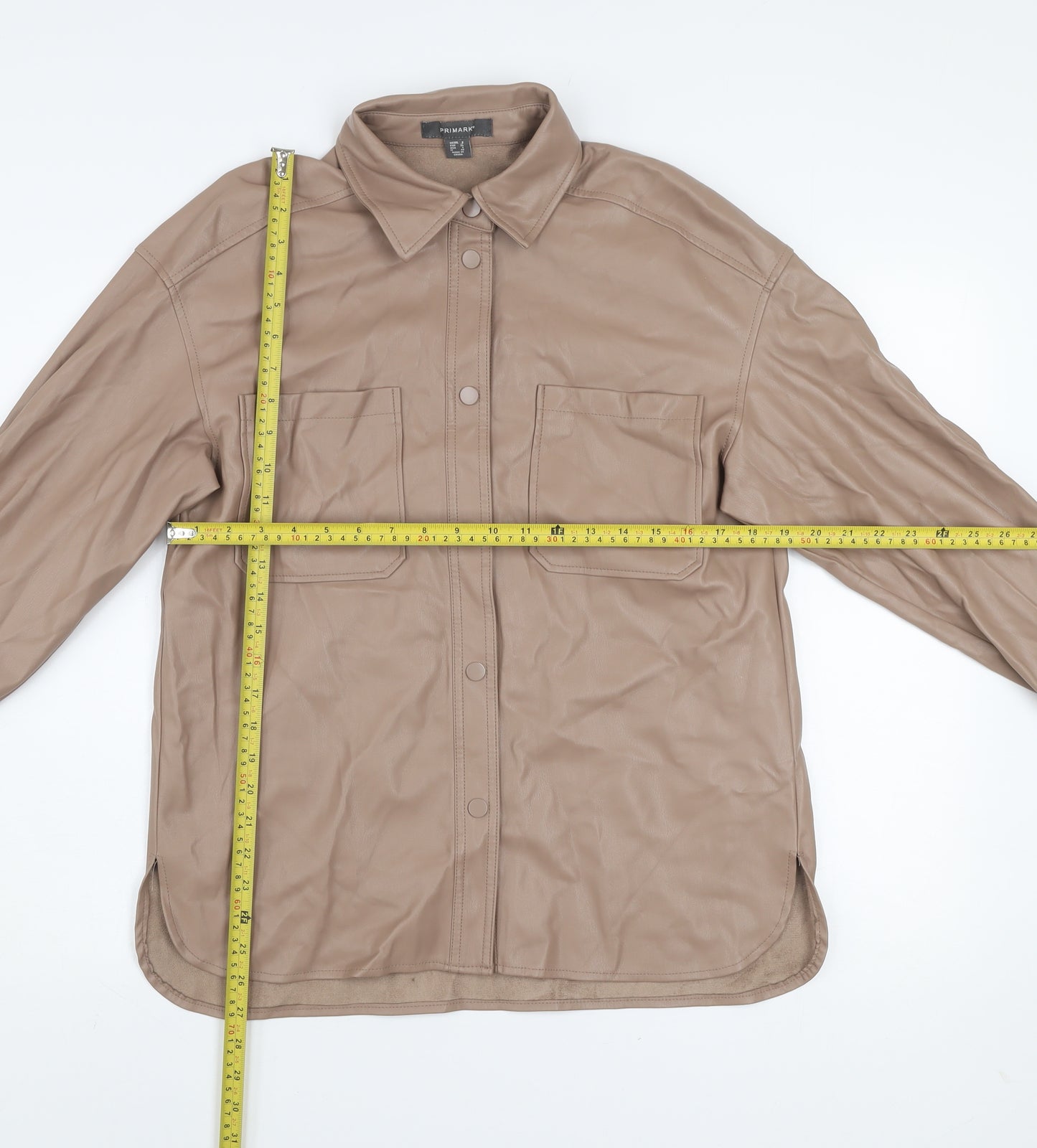 Primark Womens Beige Faux Leather Button Jacket Size 8