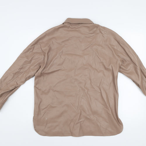 Primark Womens Beige Faux Leather Button Jacket Size 8