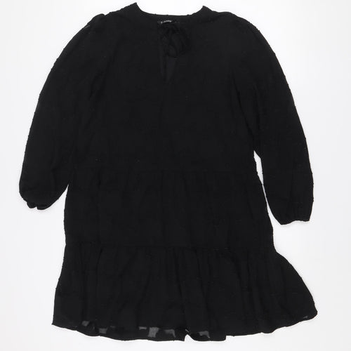 Dunnes Women’s Black Size 12 Ruffle Long Sleeve Shift Dress