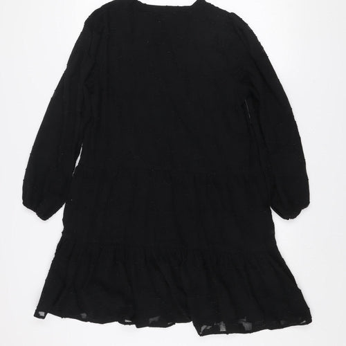 Dunnes Women’s Black Size 12 Ruffle Long Sleeve Shift Dress