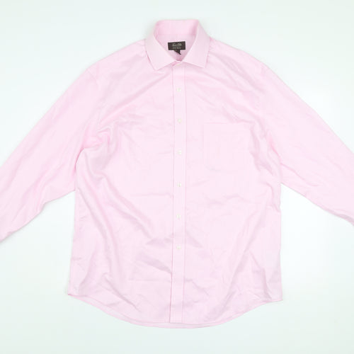 Tasso Elba Men's Pink Regular Fit Non-Iron Cotton Dress Shirt L 16.5