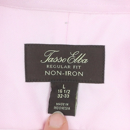 Tasso Elba Men's Pink Regular Fit Non-Iron Cotton Dress Shirt L 16.5