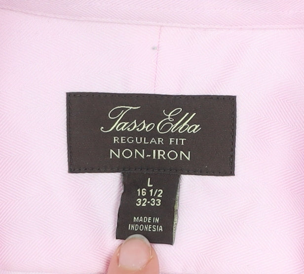 Tasso Elba Men's Pink Regular Fit Non-Iron Cotton Dress Shirt L 16.5