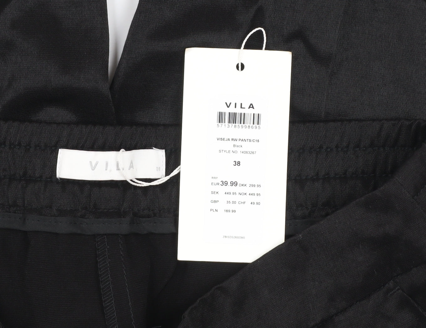 Vila Women Black Size 10 Wide-Leg Trousers in Viscose Blend