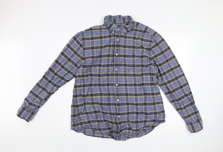 Charles Tyrwhitt Men's Blue Plaid Slim Fit XL Flannel Shirt