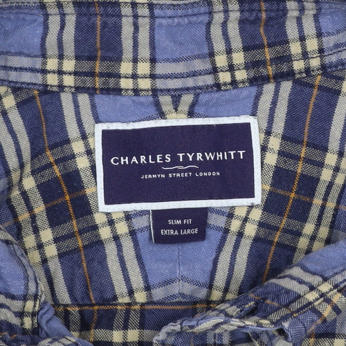 Charles Tyrwhitt Men's Blue Plaid Slim Fit XL Flannel Shirt
