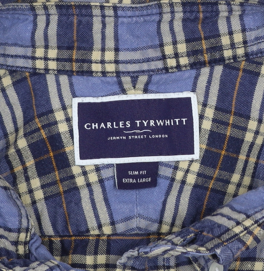 Charles Tyrwhitt Men's Blue Plaid Slim Fit XL Flannel Shirt
