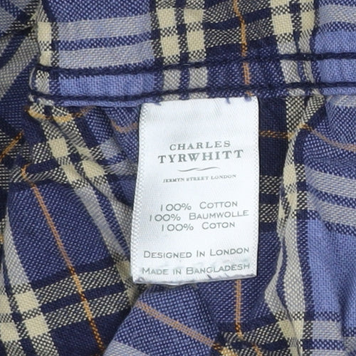 Charles Tyrwhitt Men's Blue Plaid Slim Fit XL Flannel Shirt