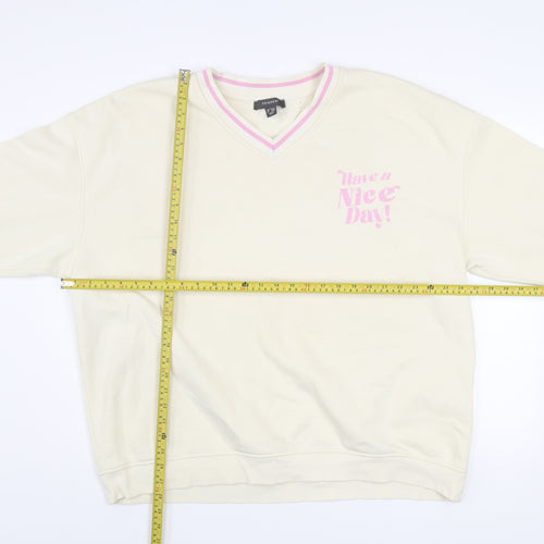 Primark Women Beige 'Have a Nice Day' V-Neck Sweatshirt Size L 14/16