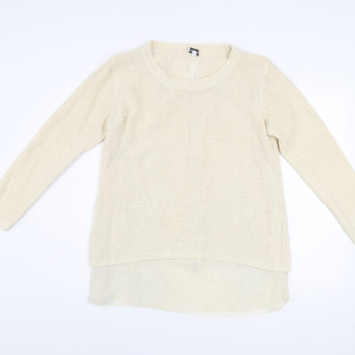 Bold Sugar Women Beige Knit Pullover Jumper M Long Sleeve Zip Back