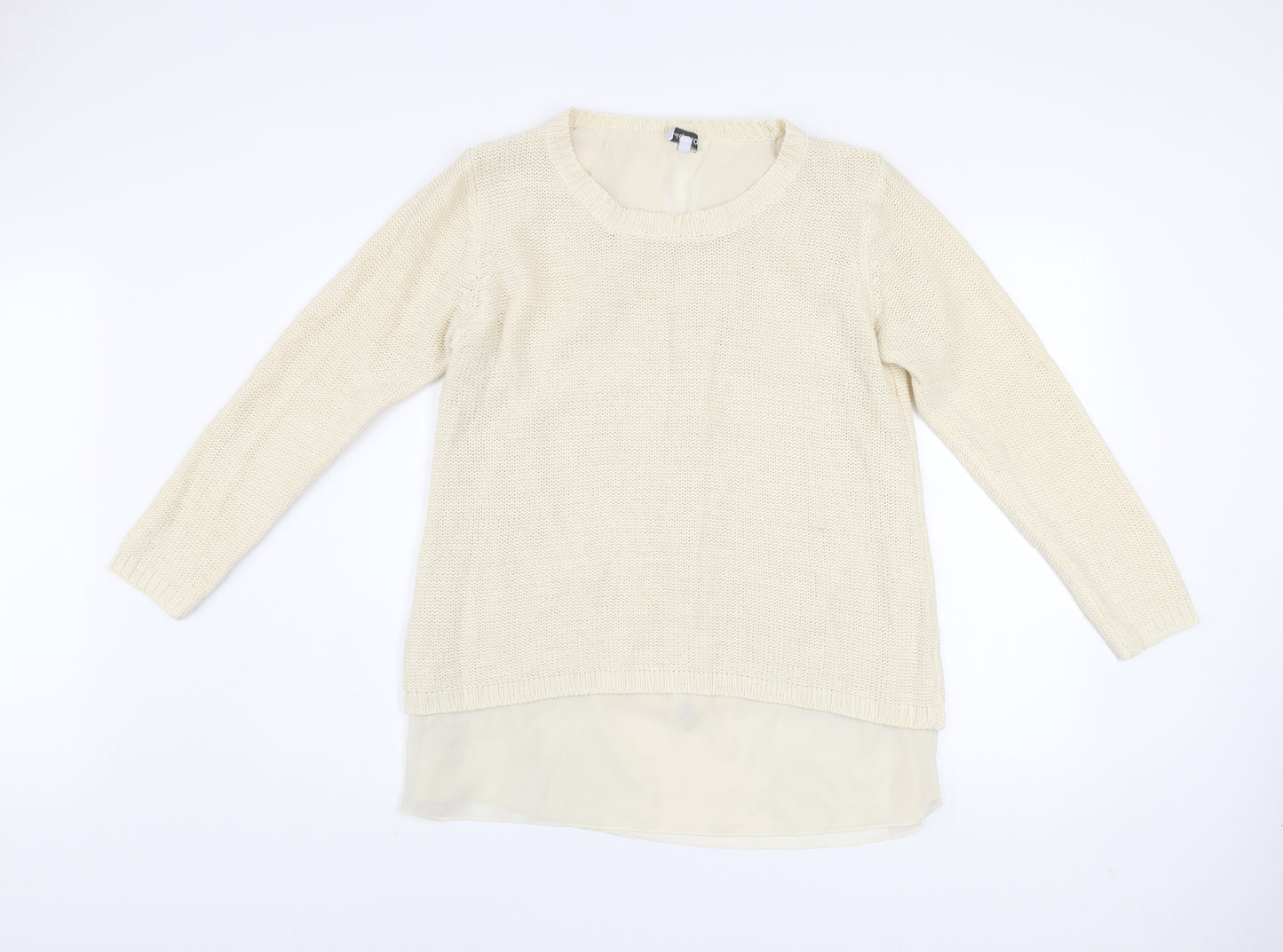 Bold Sugar Women Beige Knit Pullover Jumper M Long Sleeve Zip Back