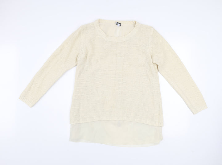 Bold Sugar Women Beige Knit Pullover Jumper M Long Sleeve Zip Back