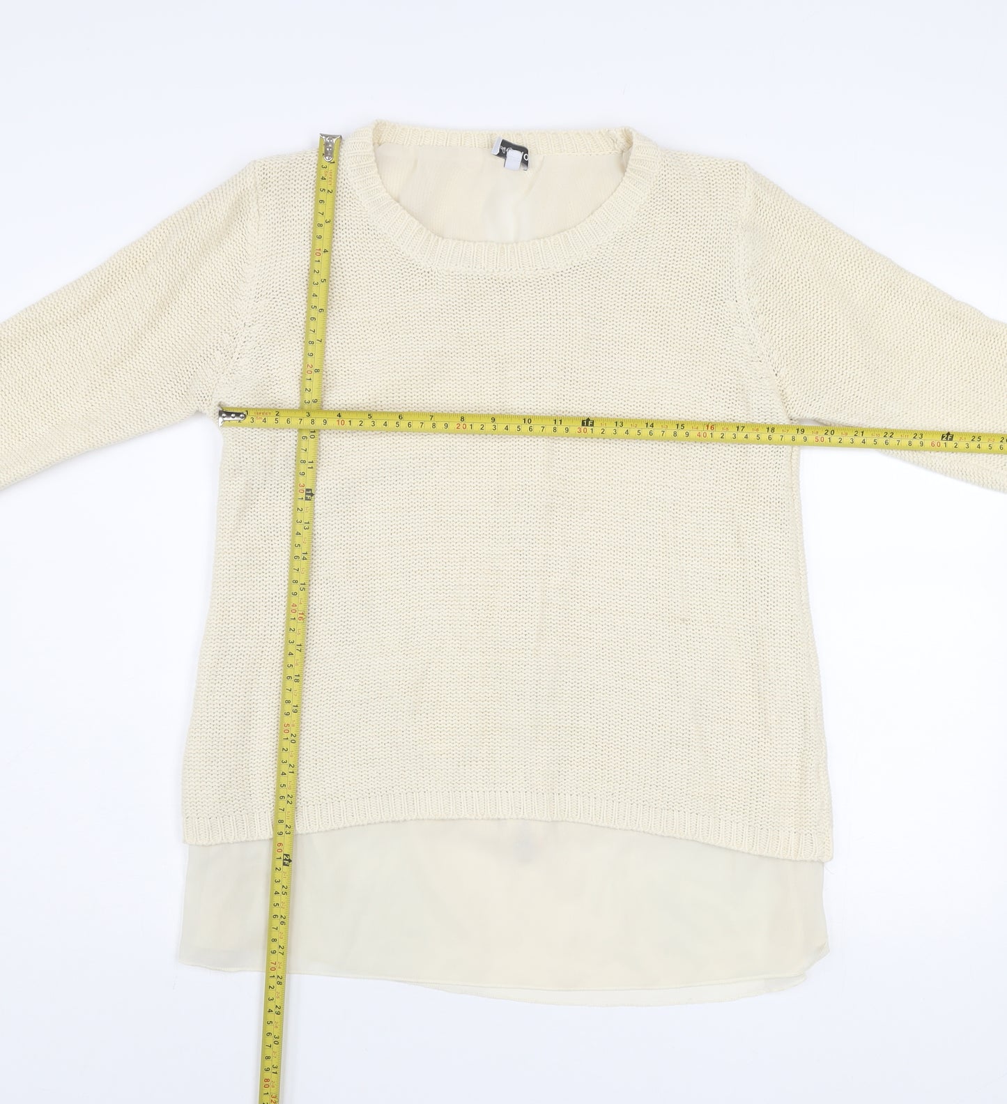 Bold Sugar Women Beige Knit Pullover Jumper M Long Sleeve Zip Back