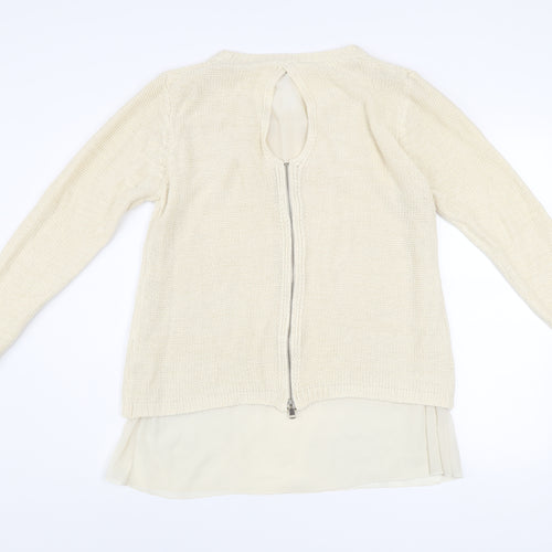 Bold Sugar Women Beige Knit Pullover Jumper M Long Sleeve Zip Back