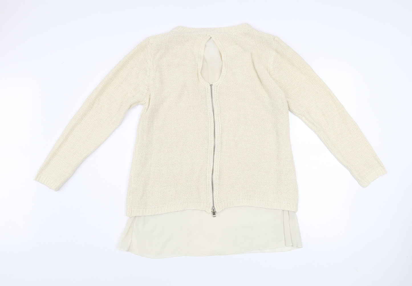 Bold Sugar Women Beige Knit Pullover Jumper M Long Sleeve Zip Back