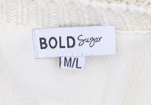Bold Sugar Women Beige Knit Pullover Jumper M Long Sleeve Zip Back