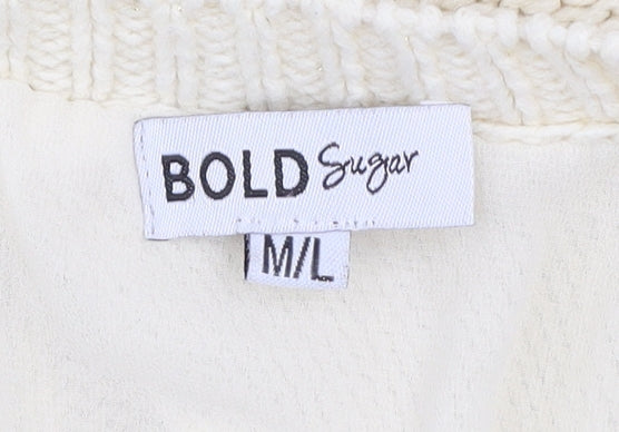 Bold Sugar Women Beige Knit Pullover Jumper M Long Sleeve Zip Back