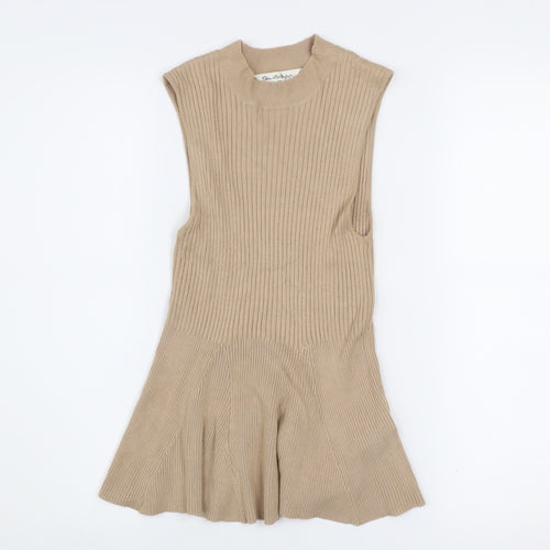 Miss Selfridge Womens Beige Ribbed Sleeveless Tunic Top UK 10