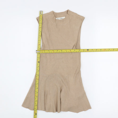 Miss Selfridge Womens Beige Ribbed Sleeveless Tunic Top UK 10
