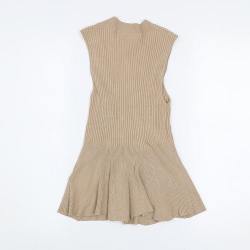 Miss Selfridge Womens Beige Ribbed Sleeveless Tunic Top UK 10
