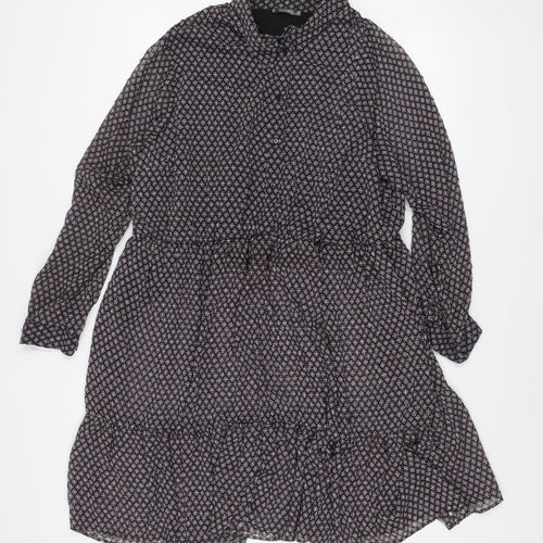 Dunnes Women Black Geometric Shift Dress 2XL Knee Length Long Sleeve