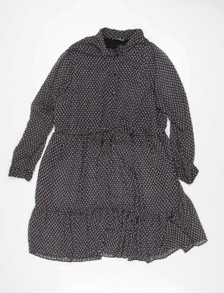 Dunnes Women Black Geometric Shift Dress 2XL Knee Length Long Sleeve