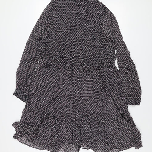 Dunnes Women Black Geometric Shift Dress 2XL Knee Length Long Sleeve