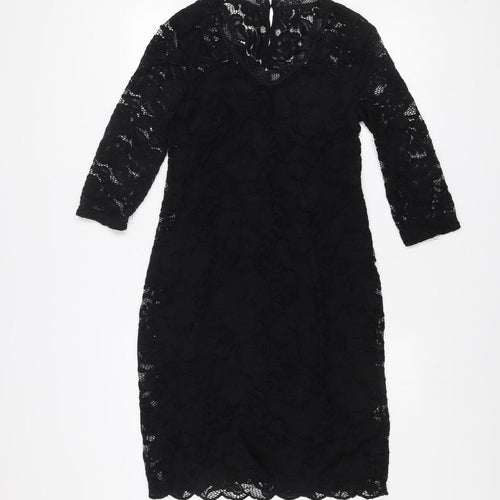 Mamalicious Women Black Lace Bodycon Maternity Dress Medium 3/4 Sleeve