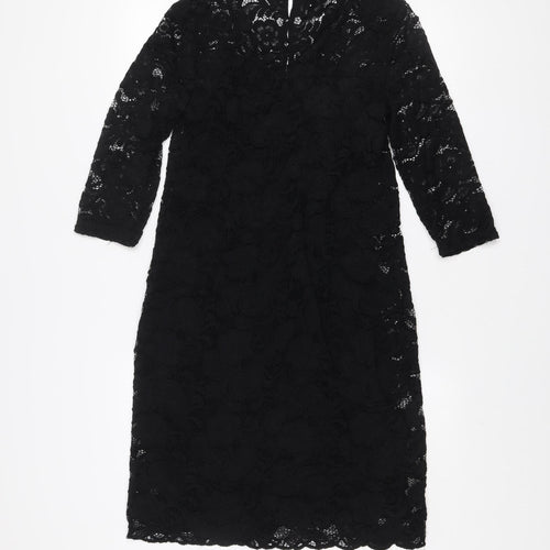 Mamalicious Women Black Lace Bodycon Maternity Dress Medium 3/4 Sleeve