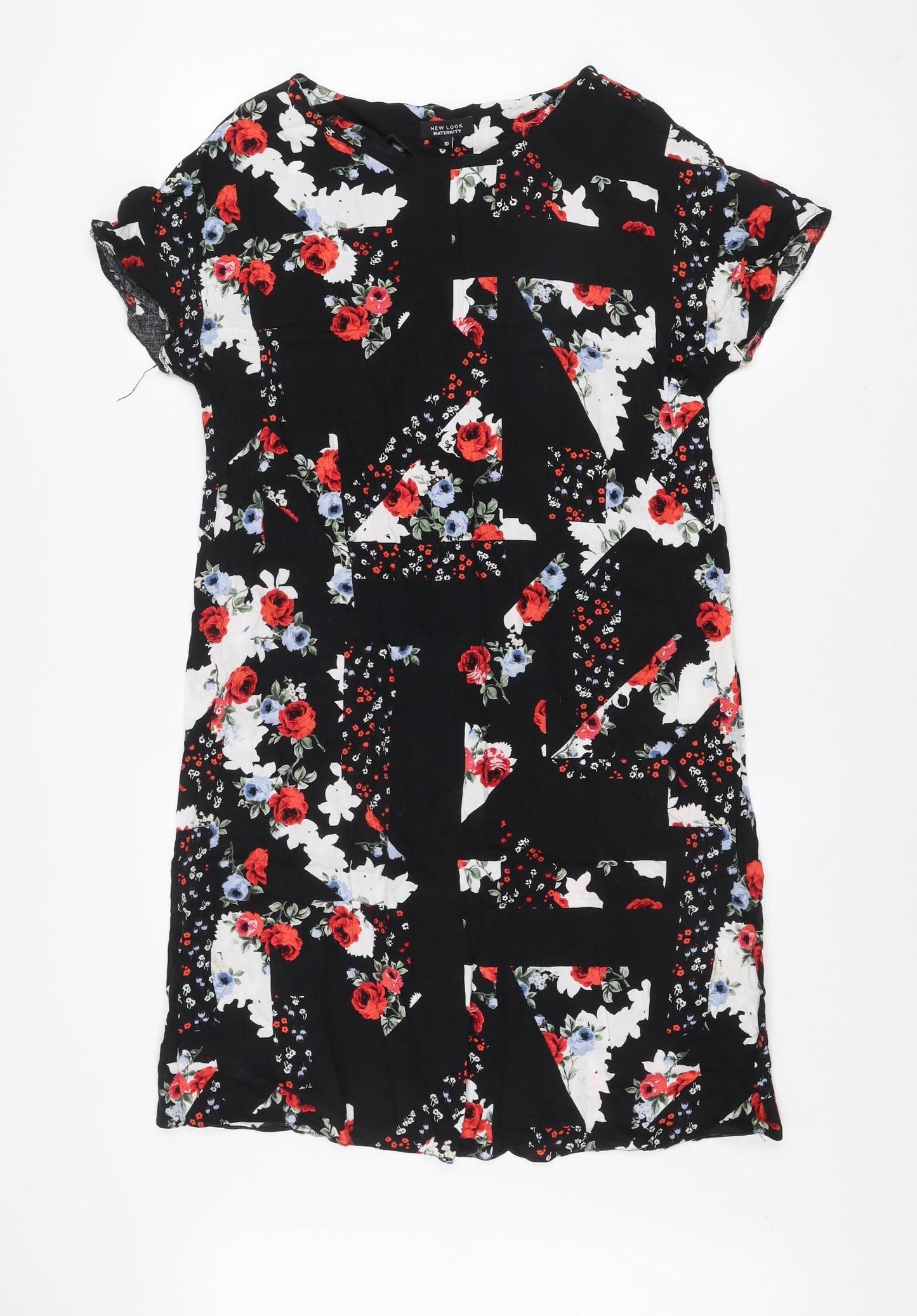 New Look Maternity Black Floral Shift Dress Size 10 Short Sleeve