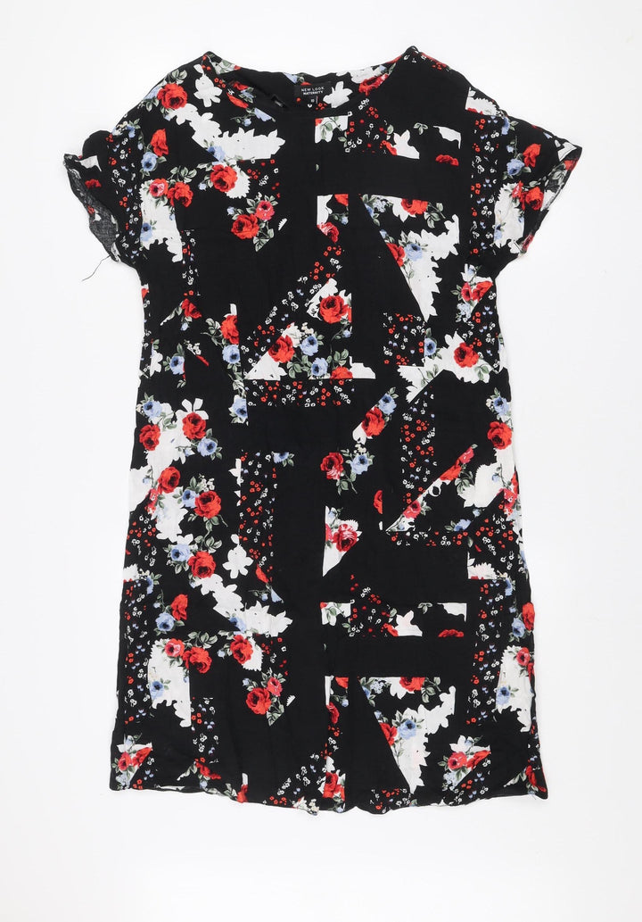 New Look Maternity Black Floral Shift Dress Size 10 Short Sleeve