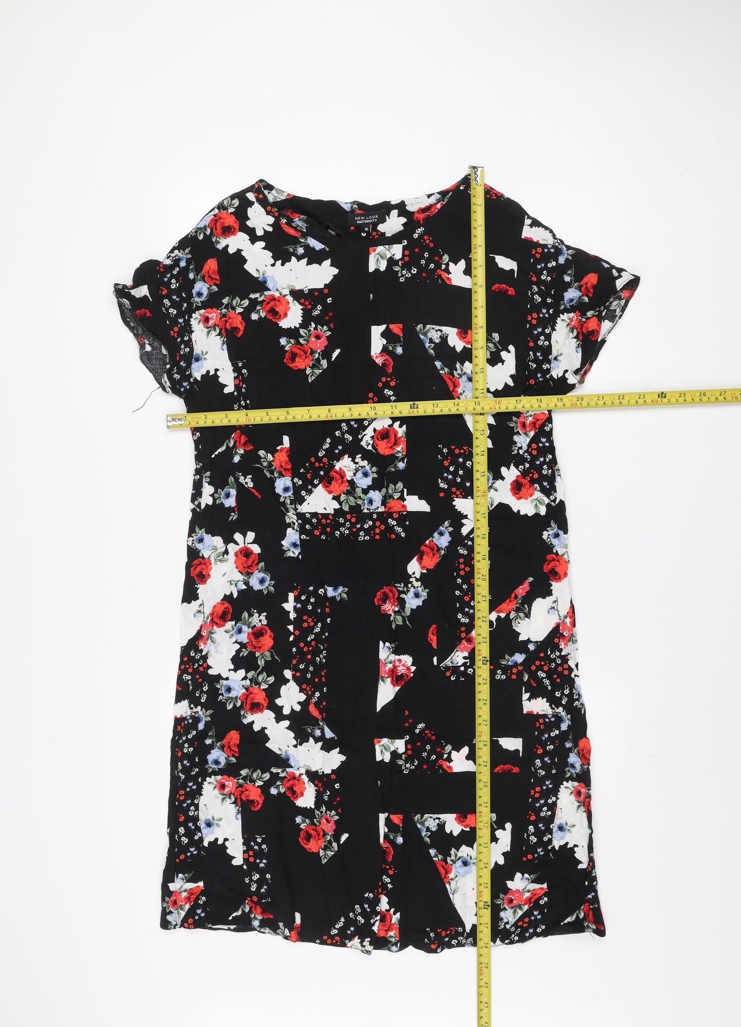 New Look Maternity Black Floral Shift Dress Size 10 Short Sleeve