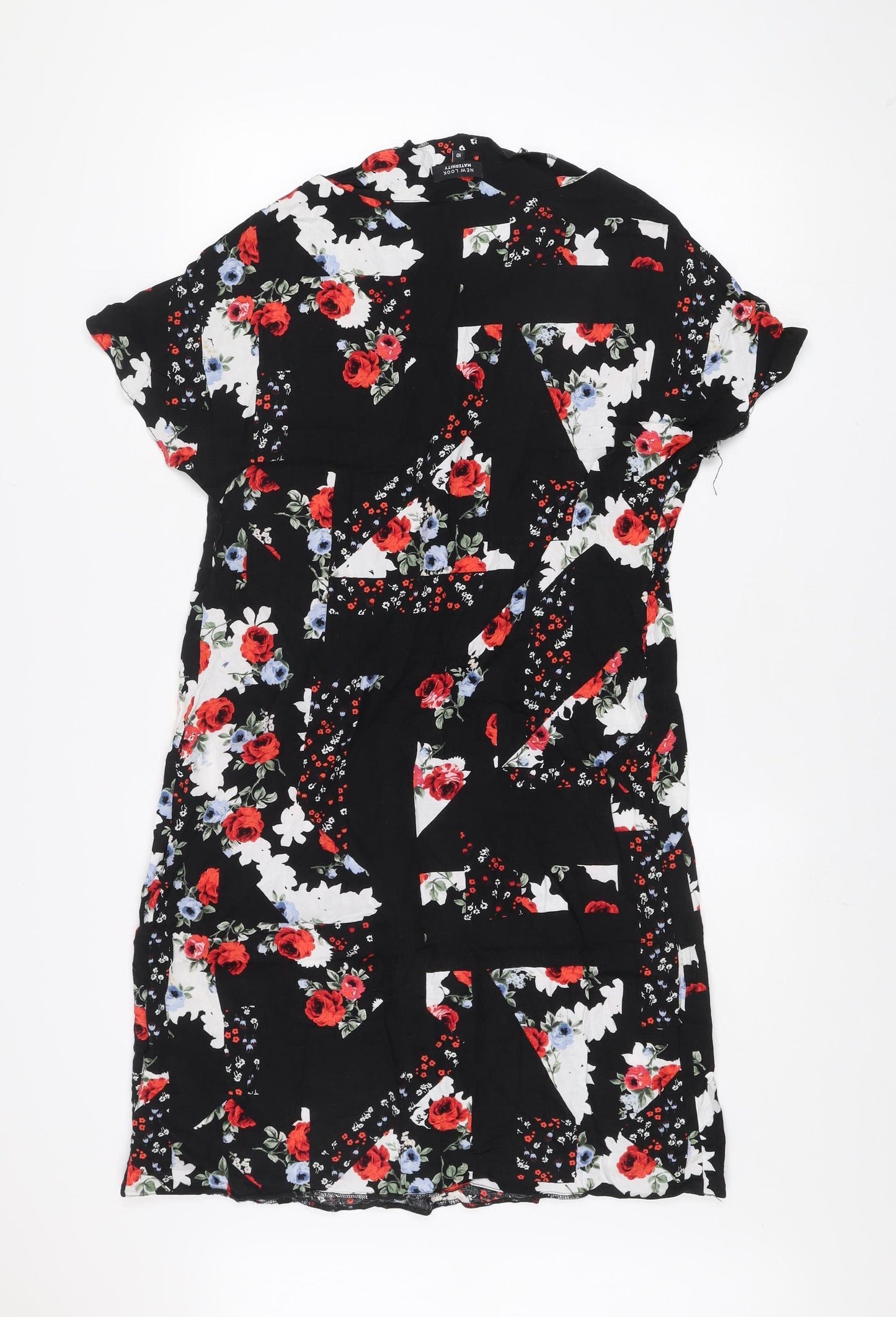 New Look Maternity Black Floral Shift Dress Size 10 Short Sleeve