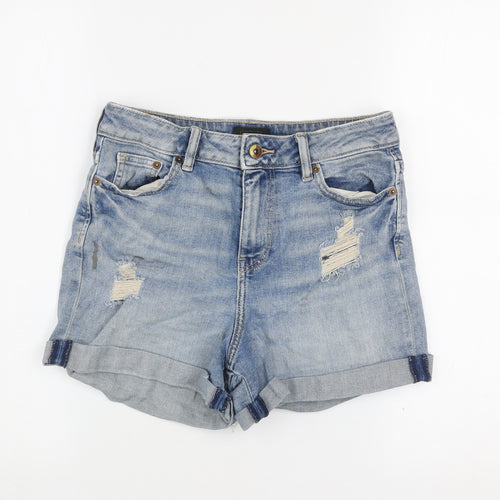 F&F Women Blue Denim Distressed Cut-Off Shorts UK 6
