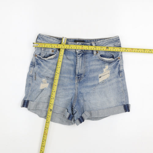 F&F Women Blue Denim Distressed Cut-Off Shorts UK 6