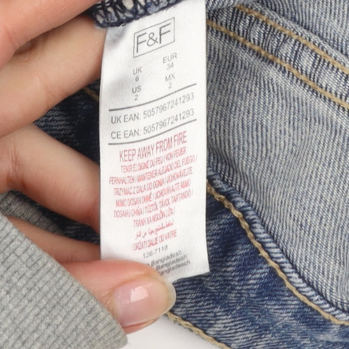 F&F Women Blue Denim Distressed Cut-Off Shorts UK 6