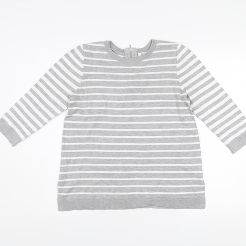 89th + Madison Women's Grey Striped Crew Neck Knit Jumper Size S