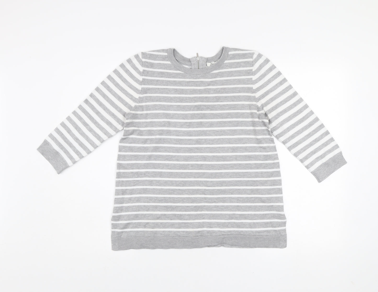 89th + Madison Women's Grey Striped Crew Neck Knit Jumper Size S