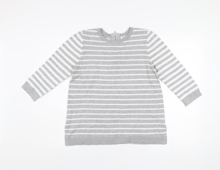 89th + Madison Women's Grey Striped Crew Neck Knit Jumper Size S